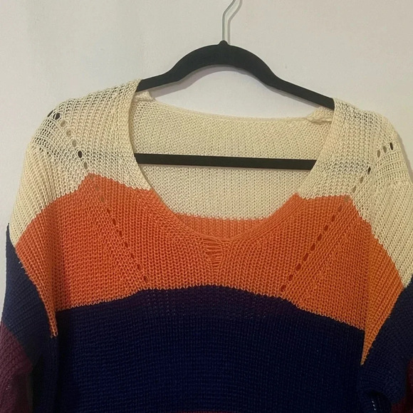 🖤 New Fall Oversized Women’s Stripe Breathable Knit Sweater 🖤 - Picture 4 of 8